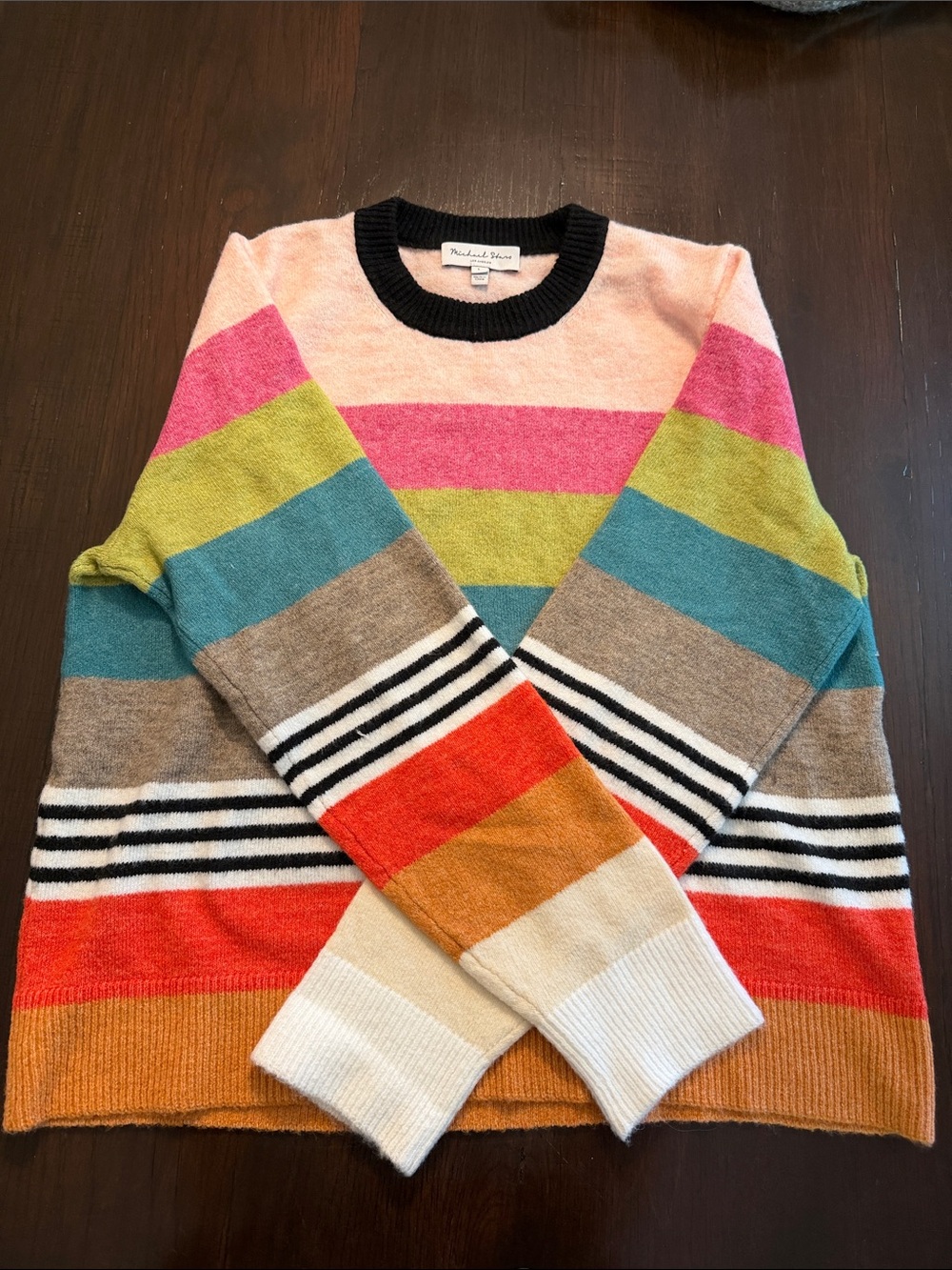 Michael Stars Multicolor Stripe Crewneck Sweater - Pink/Blue/Orange